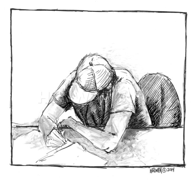 PROCTOR DRAWING, 02-19-14. (uni-ball and PITT artist pen on Bristol)