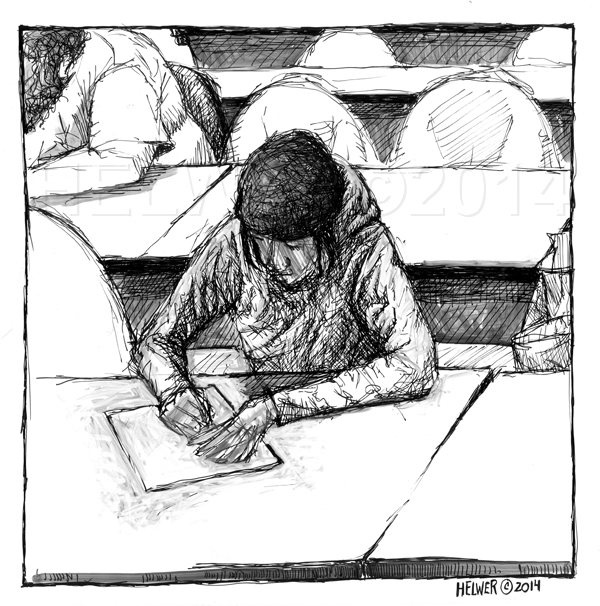 PROCTOR DRAWING, 02-05-14. (black and white India ink on paper)