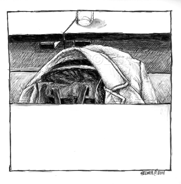 PROCTOR DRAWING, 03-03-14. (uni-ball ballpoint, PITT artist pen on paper)