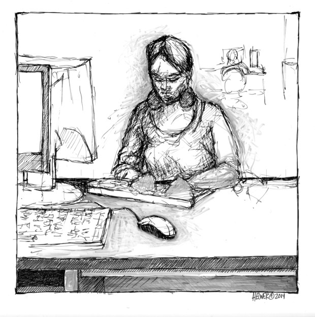 PROCTOR DRAWING, 03-23-14. (black and white India ink on paper)