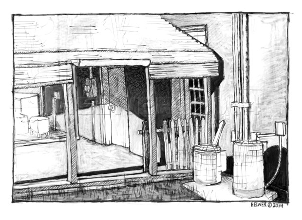 2 BACK DOORS (VAN DRAWING) (uni-ball ballpoint pen, PITT artist pen on paper) SOLD.